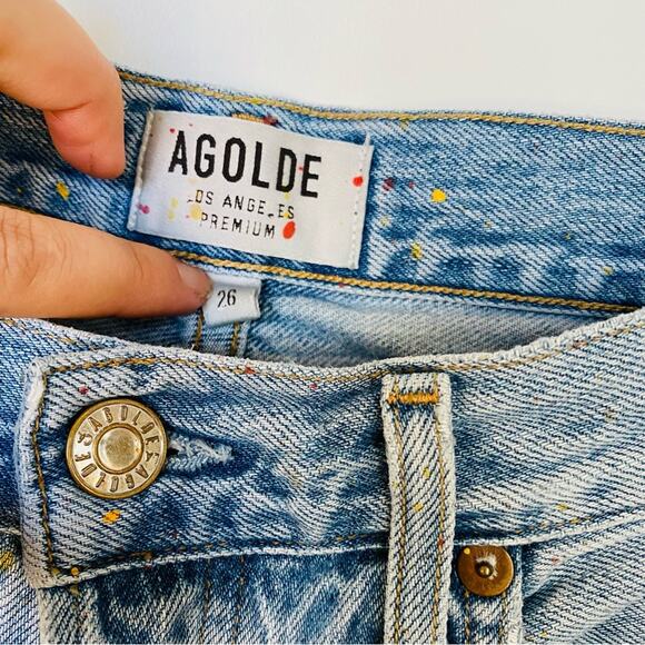 AGOLDE REVOLVE Jamie Light Blue Custom Paint High Rise Straight Leg Mom Jeans 26 - Picture 5 of 12